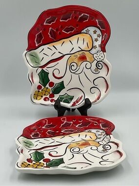 Vintage 2004 Clay Art "Merry Santa" Hand-painted Ceramic Candy Dish/Cookie Plate